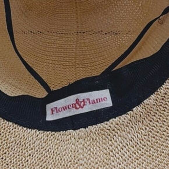 Flower & Flame woven straw hat hand-painted floral artwork with braided trim OS main image 7